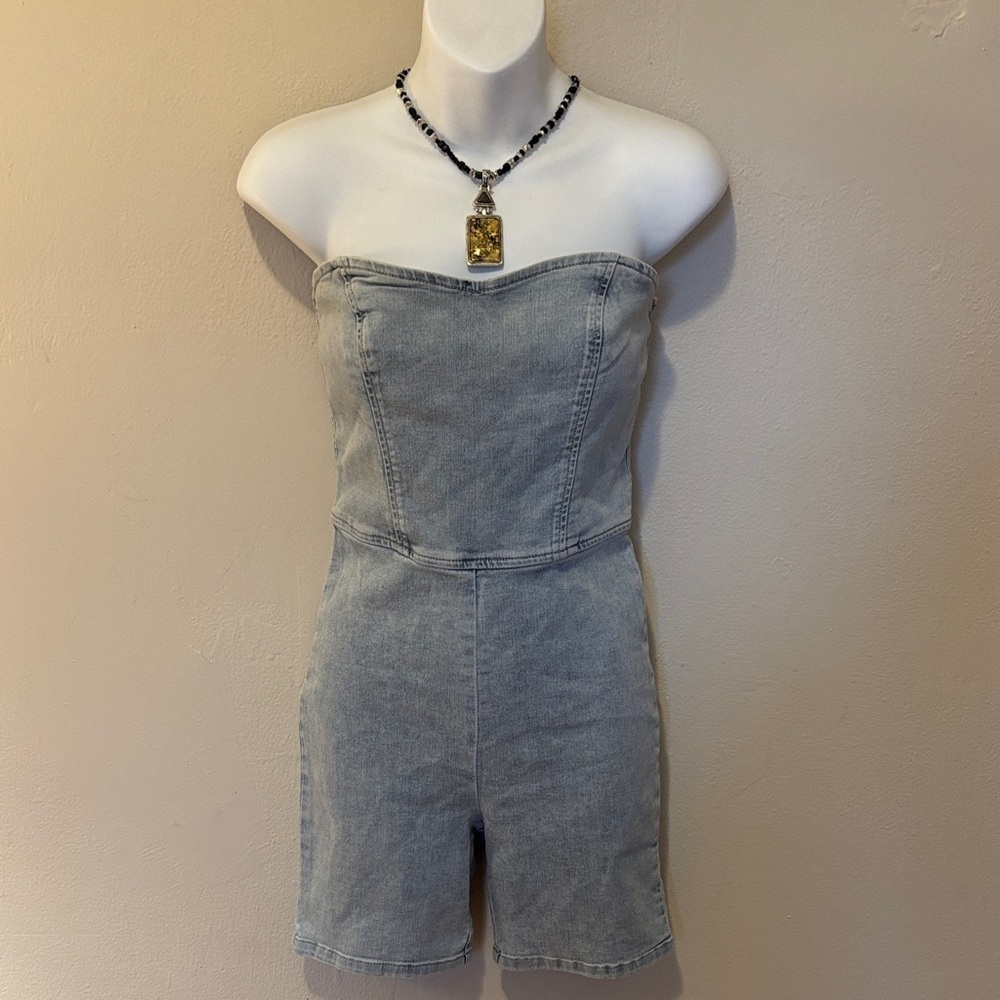 Adika Light Blue Denim Strapless Jumpsuit